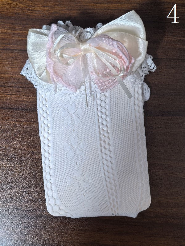 White/Black/Navy Blue/Grey Lolita Bowknot Details Hollow-out Calf Socks