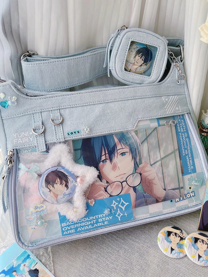 Denim Unisex Adjustable Strap Large Capacity Blue Ita Bag