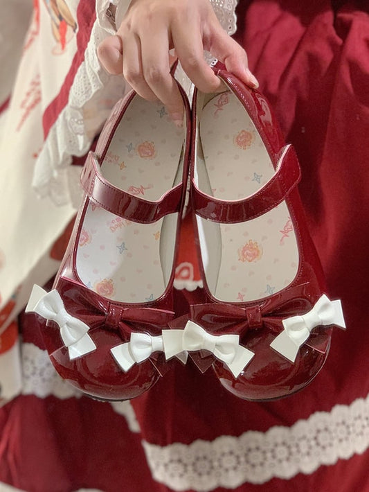 Red Sweet Lolita Low-heel Mary Janes with Bunny Ear Nurse Cap Accent & Bows Decor