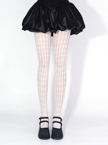 Black / White Diamond Pattern Fishnet Tights