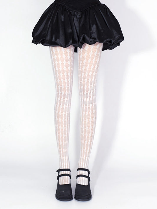 Black / White Diamond Pattern Fishnet Tights