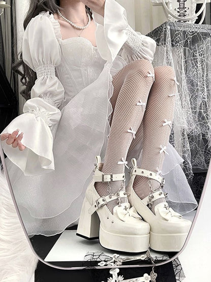 Spike Studs White Platform Block High Heels Punk Goth Shoes