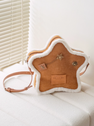 Vintage Brown Small-Sized Star-Shaped 2-Way Backpack With Labels And Metal Pins In A Plush Feel