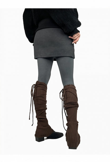 Gray/Beige/Brown/Black Self-tie Straps Leg Warmers