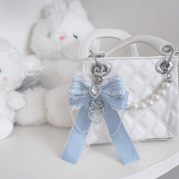 5 Colors Jirai Kei Heart Rhinestone Chains Decorated Bowknot Charm