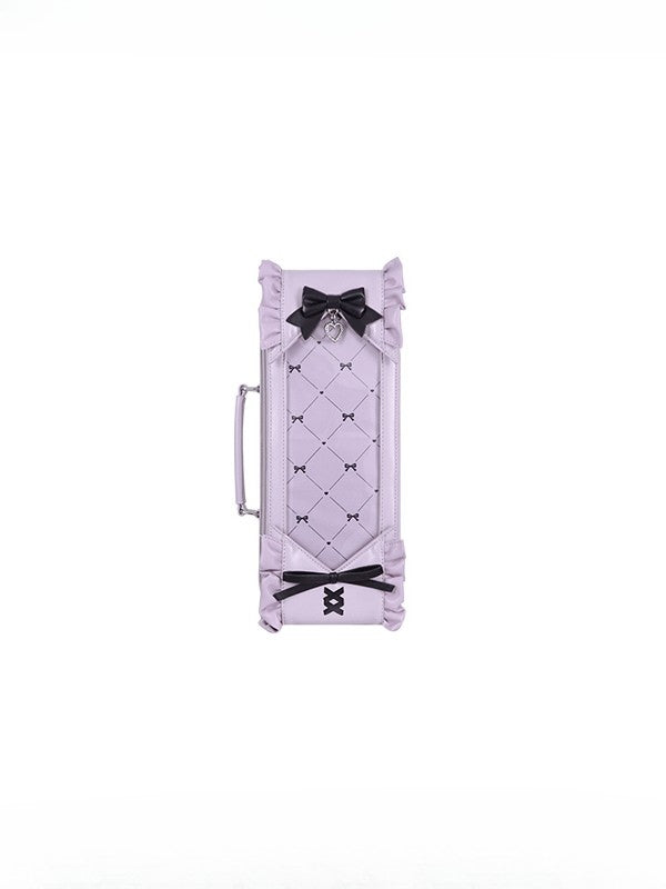 Purple&Black Bowknot Details Diamond Pattern 1/6 Scale BJD Doll Bag with Two Straps