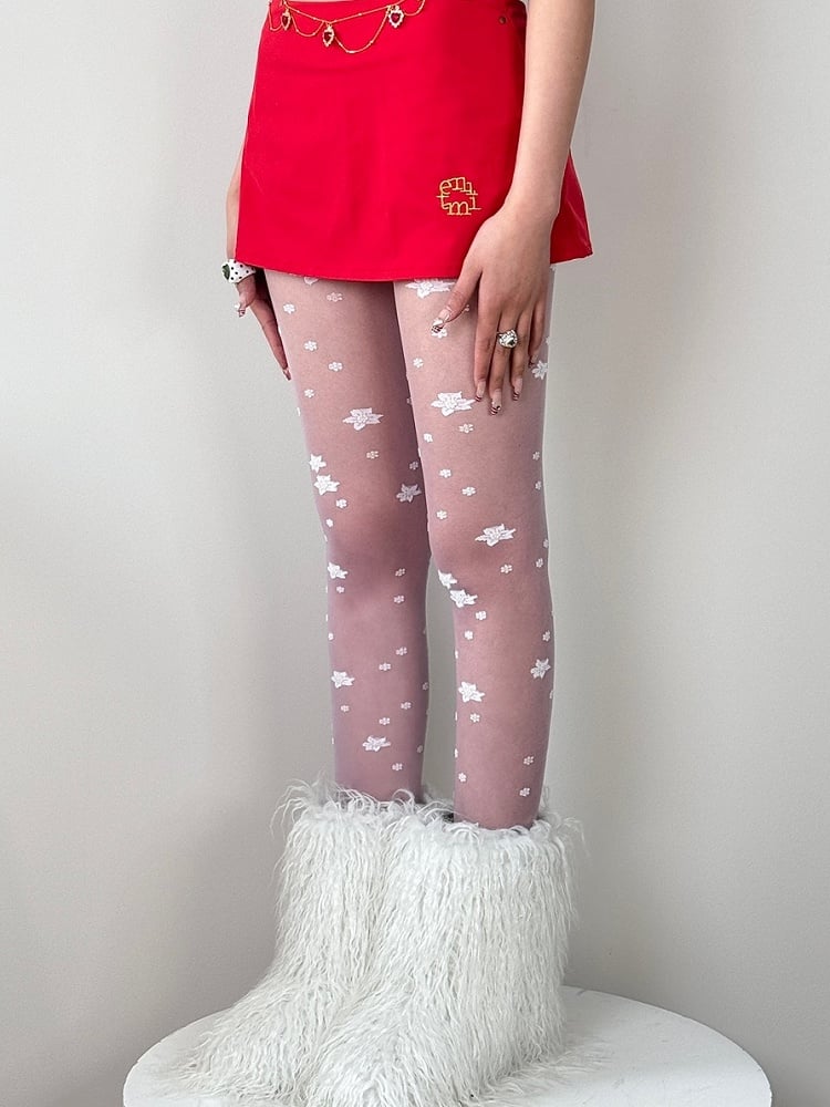 Black/Pink/Purple Floral Pattern Tights