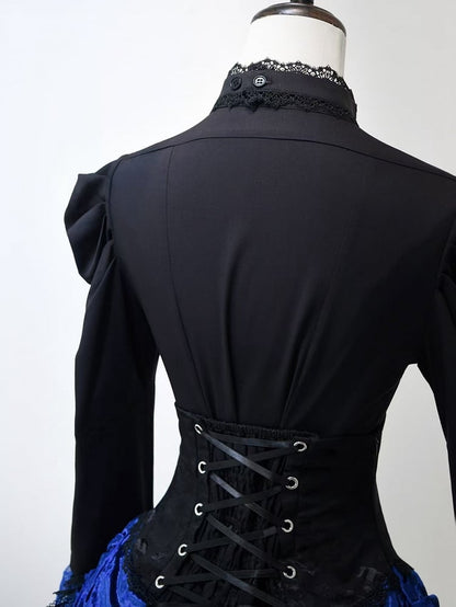 Black and Klein Blue Layered Bell Sleeves Gothic Lolita Shirt