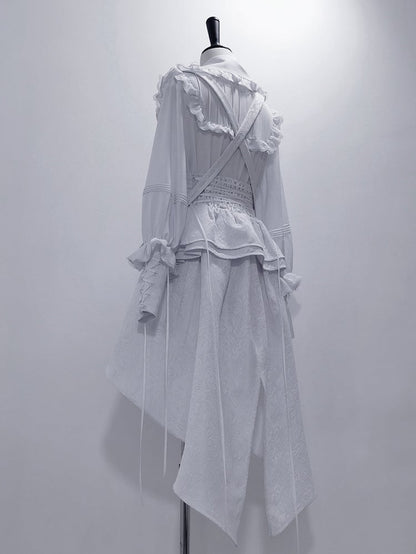 Bunny Theater White Cascading Flounce Hem Pleated Peplum Waist Ouji Fashion Corset Belt