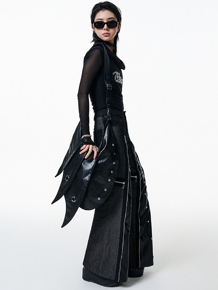 Black Punk Armor Design Large Capacity PU Crossbody