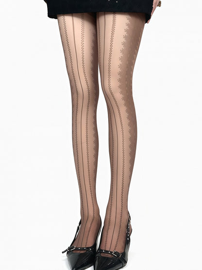 White/Black/Brown/Gray Striped Pattern Tights