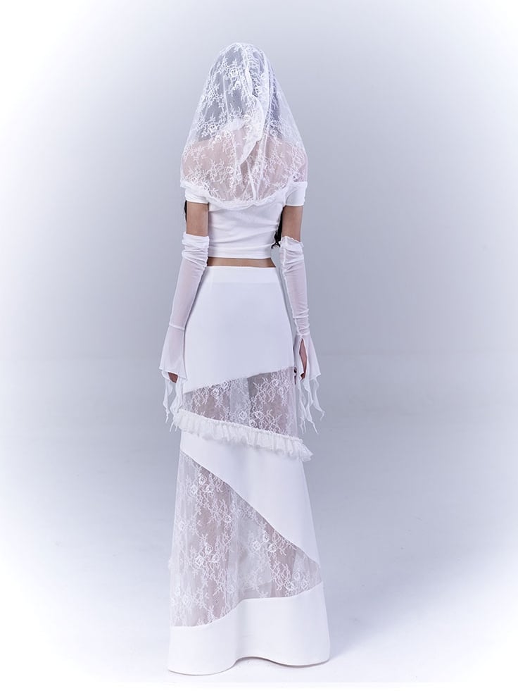 White Cascading Ruffles Sleeves