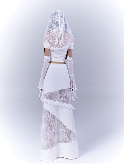White Cascading Ruffles Sleeves