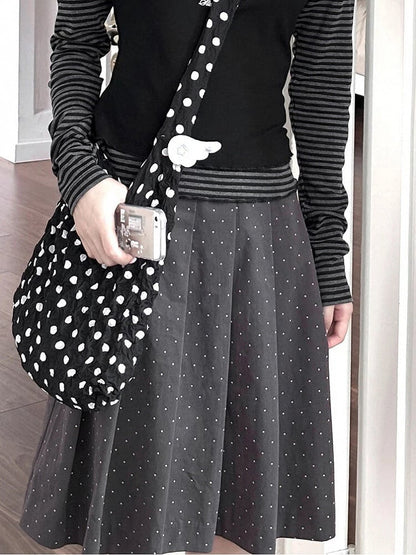 Y2K Gray Polka Dot Pleated Skirt