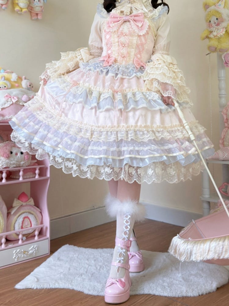 Pink Bead Chain Bows Decorated Hanayome Lolita Princess Dress