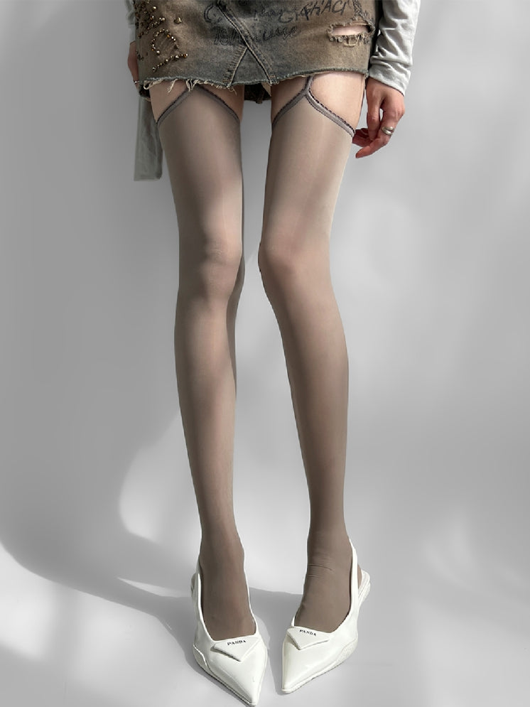 White/Purple/Gray/Black Lace Trim Suspender Stockings