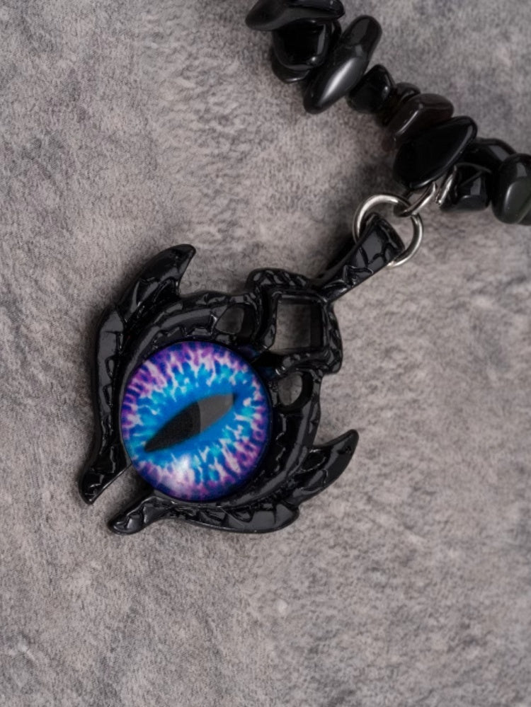 Black Gothic Demon Eye And Heart Pendant Crushed Stone Necklace