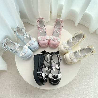 Black Sweetheart and Bowknot Decorated Sweet Lolita Platforms
