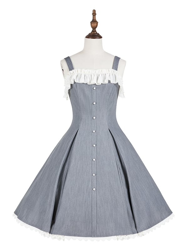 Gray Slim Fit Waist Elegant Lolita Fashion Dress