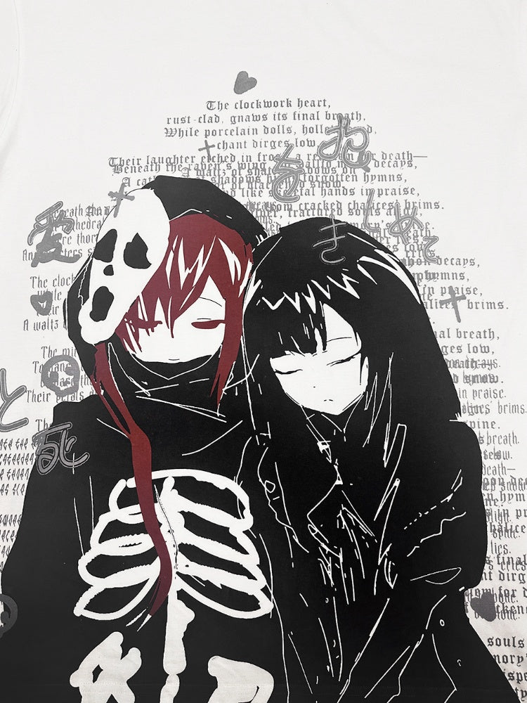 Emo Punk White Anime Couple Print Bittersweet Cotton T-shirt