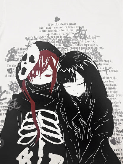 Emo Punk White Anime Couple Print Bittersweet Cotton T-shirt
