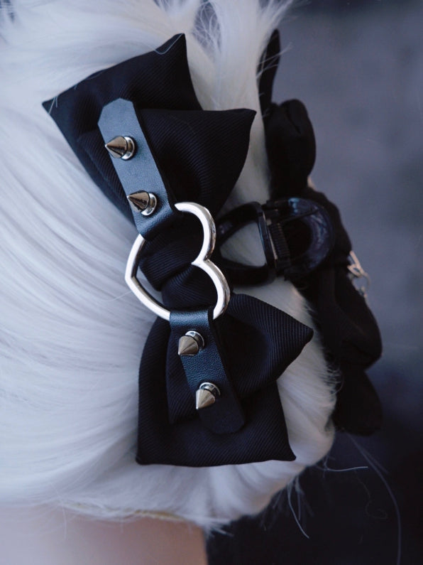 Gothic Cross Decorated Black Bowknot With Heart Buckle Claw Clip