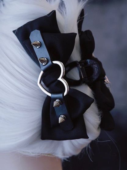 Gothic Cross Decorated Black Bowknot With Heart Buckle Claw Clip