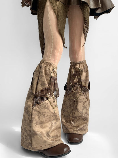 Brown Wasteland Punk Y2K Belt And Key Charm Leg Warmers