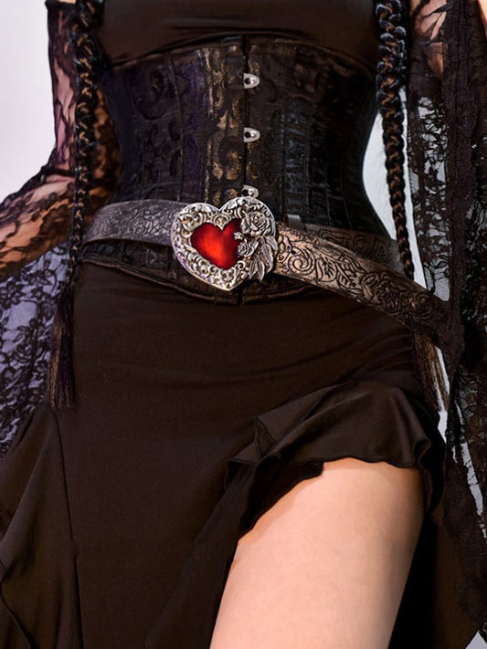 Rose Heart Buckle Goth Black Waist Belt