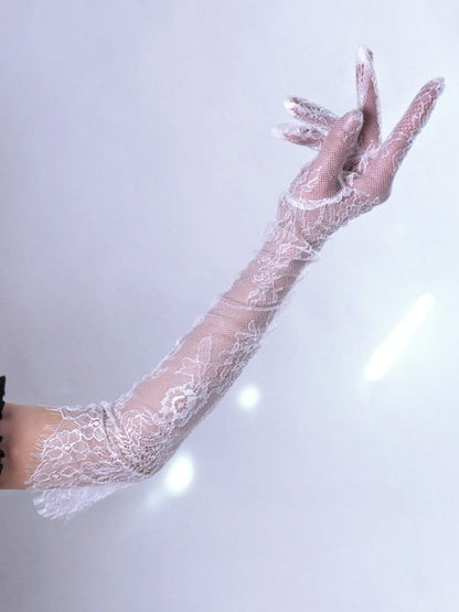 Black/White Hollow-out Design Lace Gloves