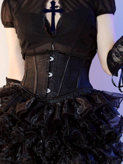 Black/White Steampunk Lace Waist Corset Belt