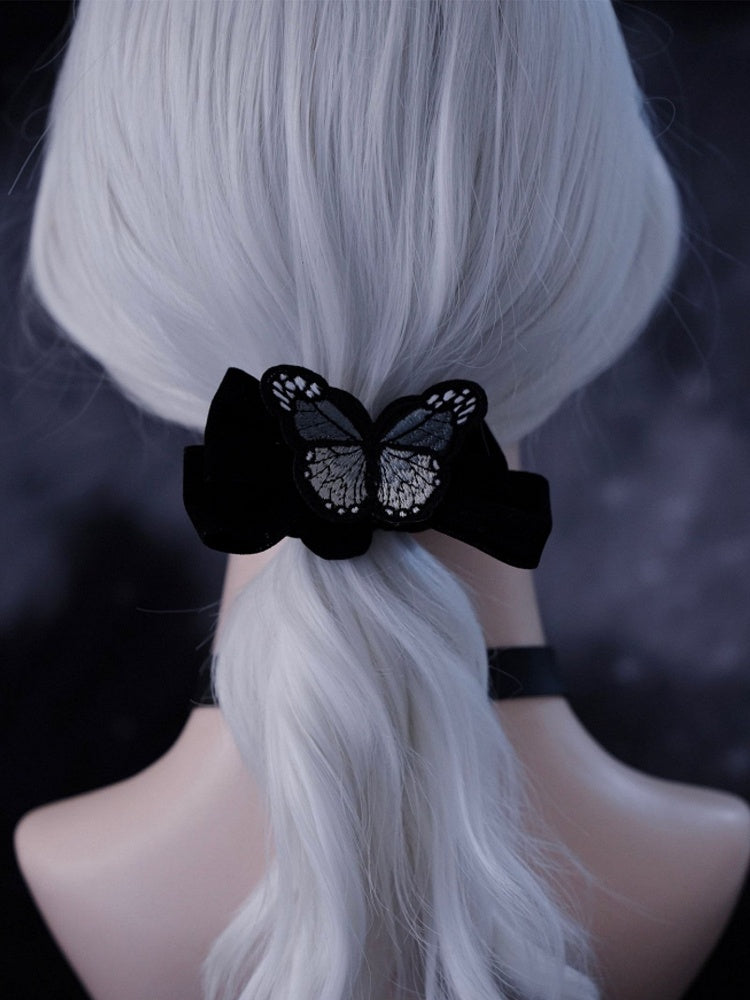 Embroidery Butterfly Black Scrunchie