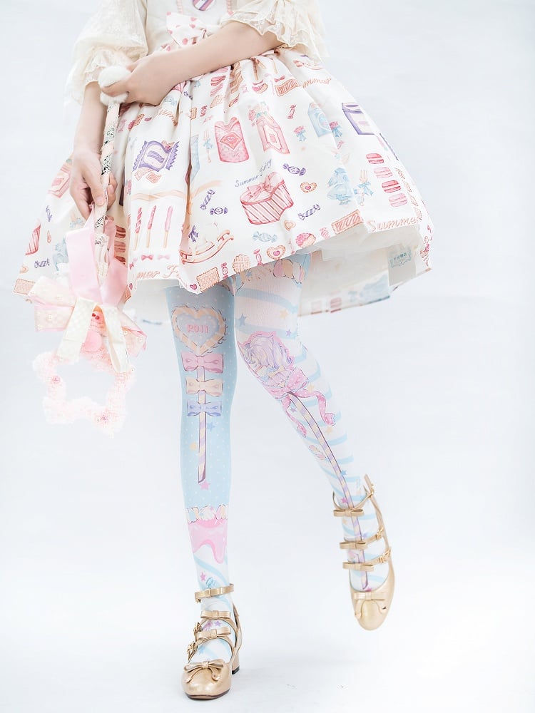 Candy Scepters Print Velvet Over Knee Stockings - Three Color Options