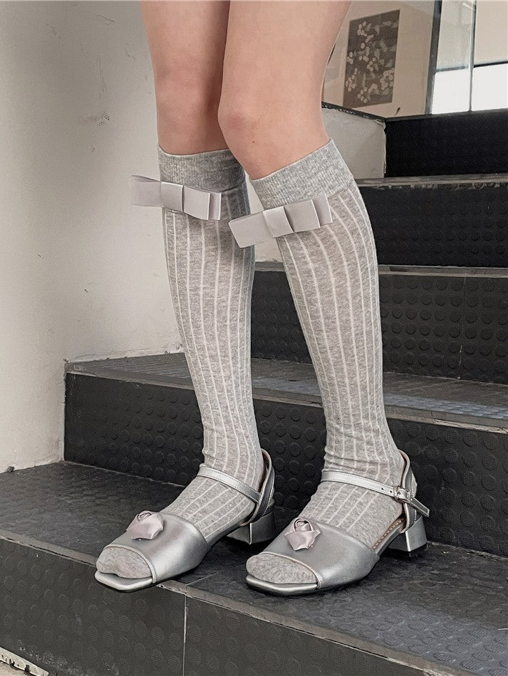 4 Color Options Bowknot Details Stockings