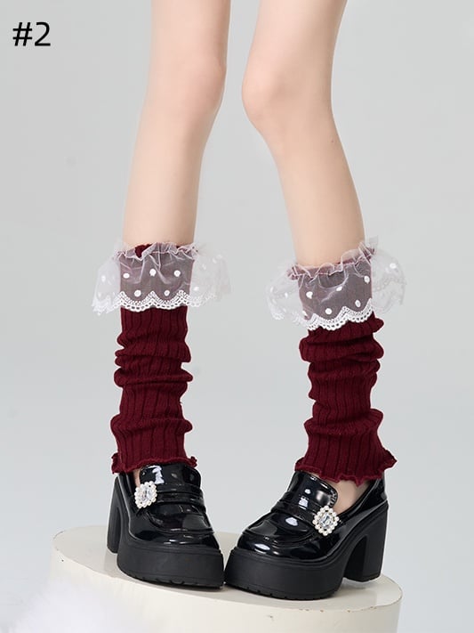 4 Options Red Lace Trim Knitted Leg Warmers