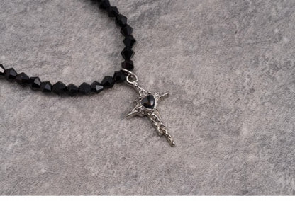 Gothic Black Cross Pendant Necklace Set