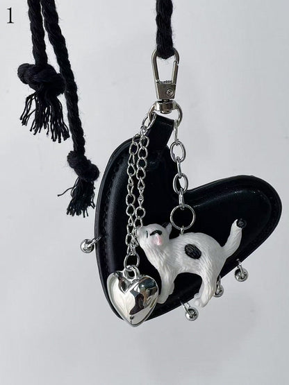 2 Options Black Cat And Heart Pendant Necklace