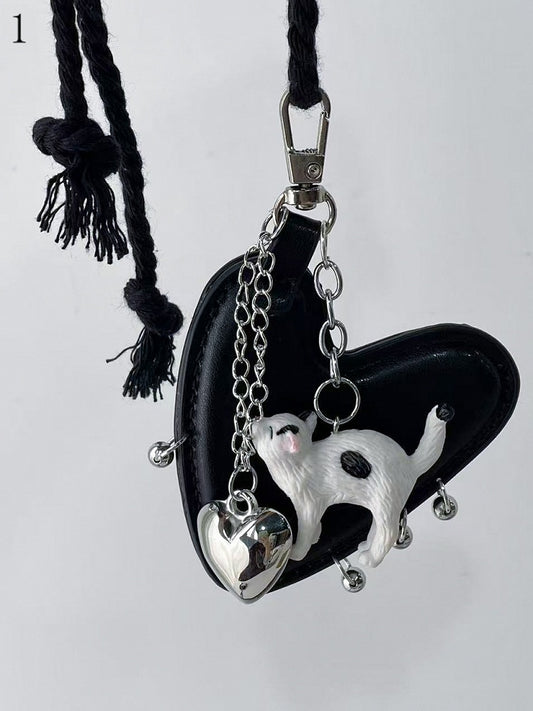2 Options Black Cat And Heart Pendant Necklace