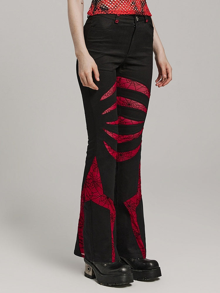Black and Red Goth Pointed Flared Trousers