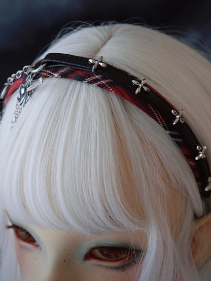 Red And Black Plaid Pattern With Chain And Guitar Charm Design KC