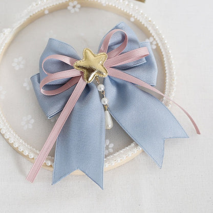 Dusty Blue / Dusty Pink Cute Star Bowknot Hairclip with Bead Charms