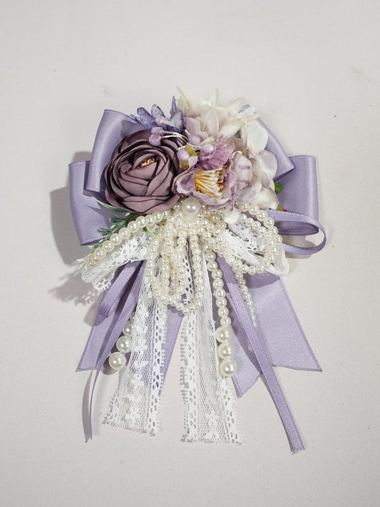 Bead Details Purple Bowknot Floral Brooch