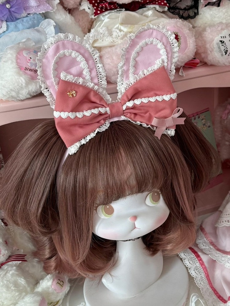 Pink Lace Trim Big Bow Bunny Ear KC