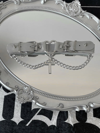 4 Color Options Punk Cross Pendant Studs Details Buckles Design Garter