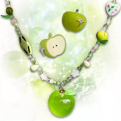 4 Options Green Apple Necklace/Ear Clips/Ring