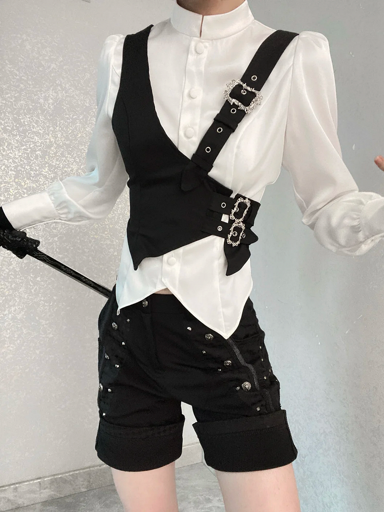 Black Asymmetrical Design Ouji Fashion Gothic Waistcoat