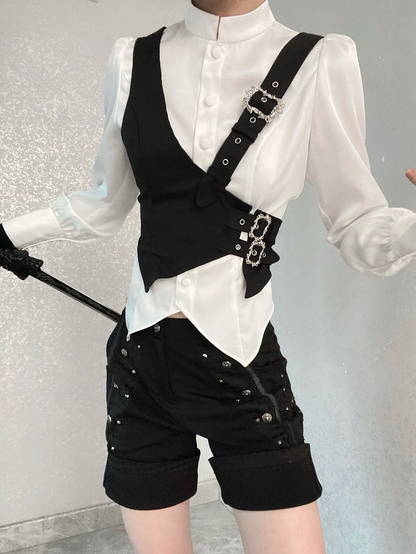 Black Asymmetrical Design Ouji Fashion Gothic Waistcoat