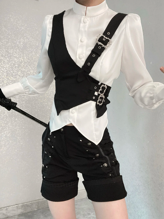 Black Asymmetrical Design Ouji Fashion Gothic Waistcoat