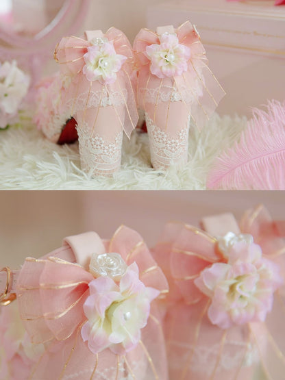 Pink Sakura Hime Lolita Shoes Bow Accents Beaded Detail Princess High Heels