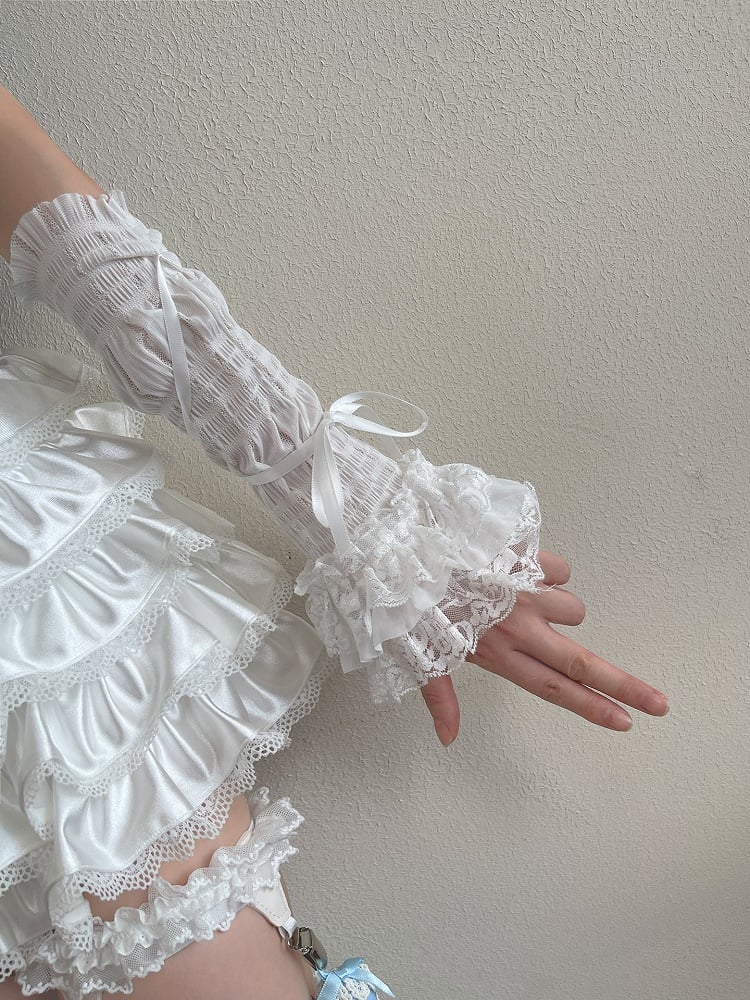 Black/White Bowknot Details Lace-up Gothic Sleeves